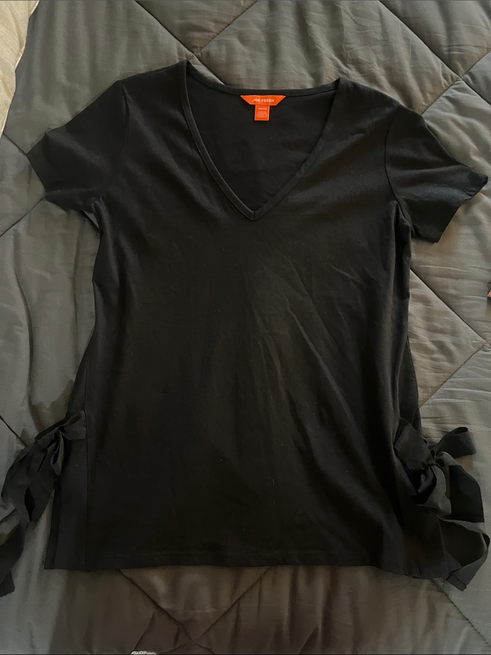 Joe Fresh Black V-Neck Short Sleeve Top with Side Ties
